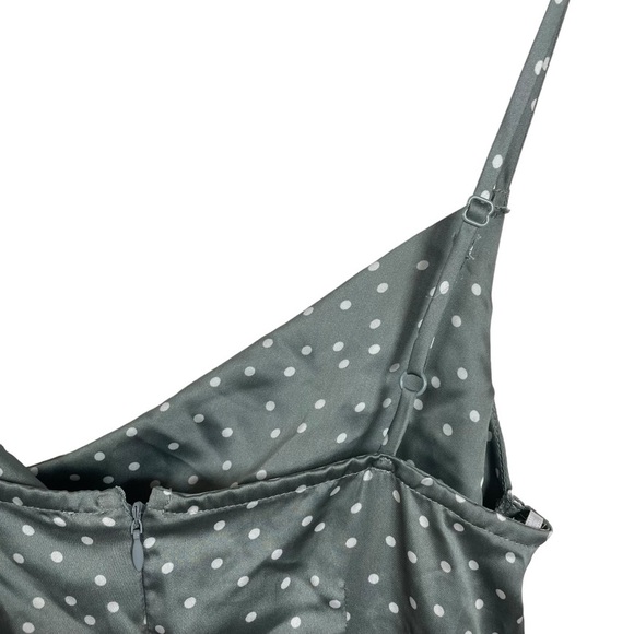 NWOT Lulus Spot in My Heart Polka Dot Satin Cowl Neck Mini Dress in Grey Size XS - Picture 14 of 17
